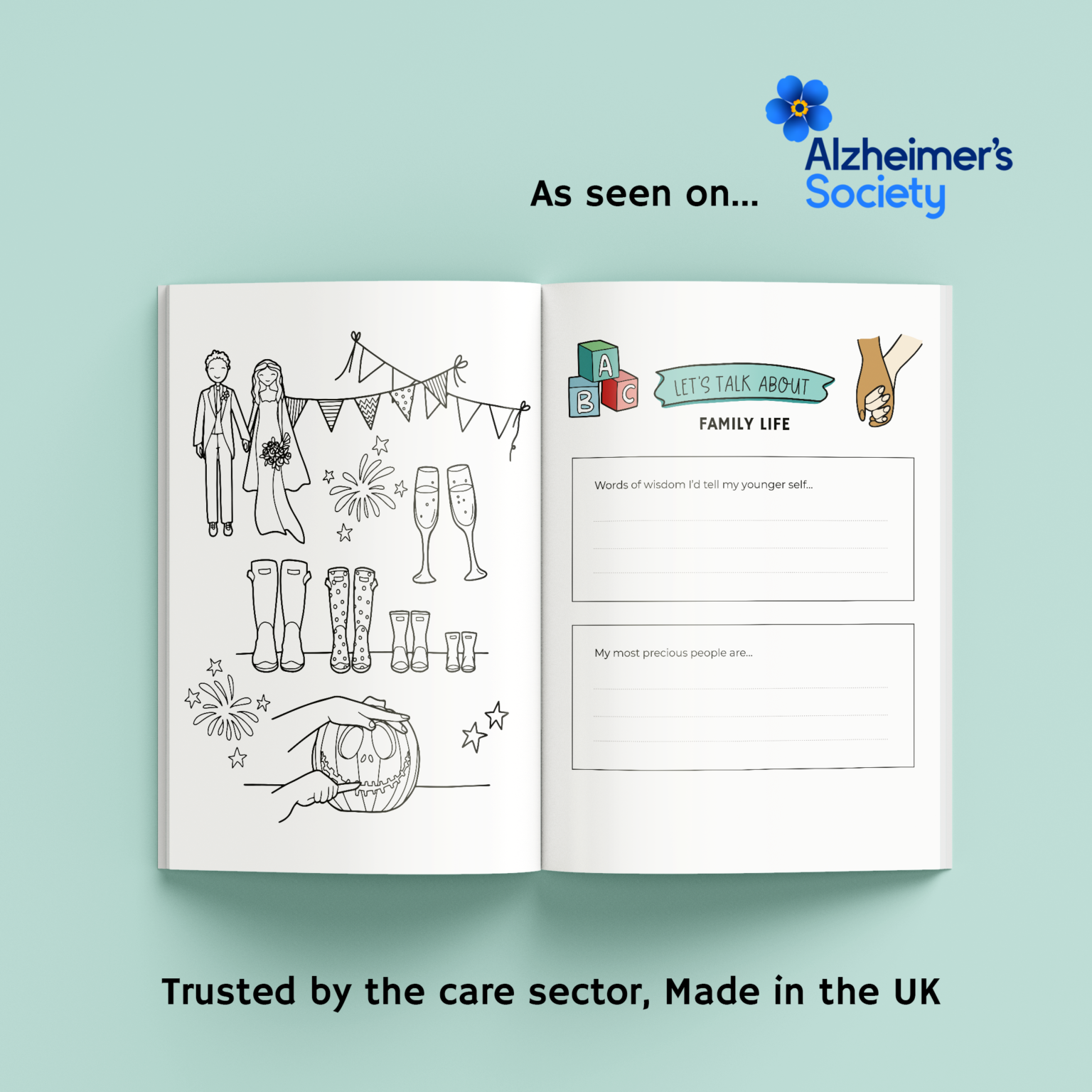 Coliuring book inside drawings as seen on Alzhimers Society