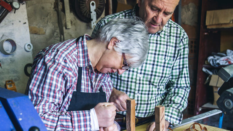 Two people with dementia doing a DIY activity together