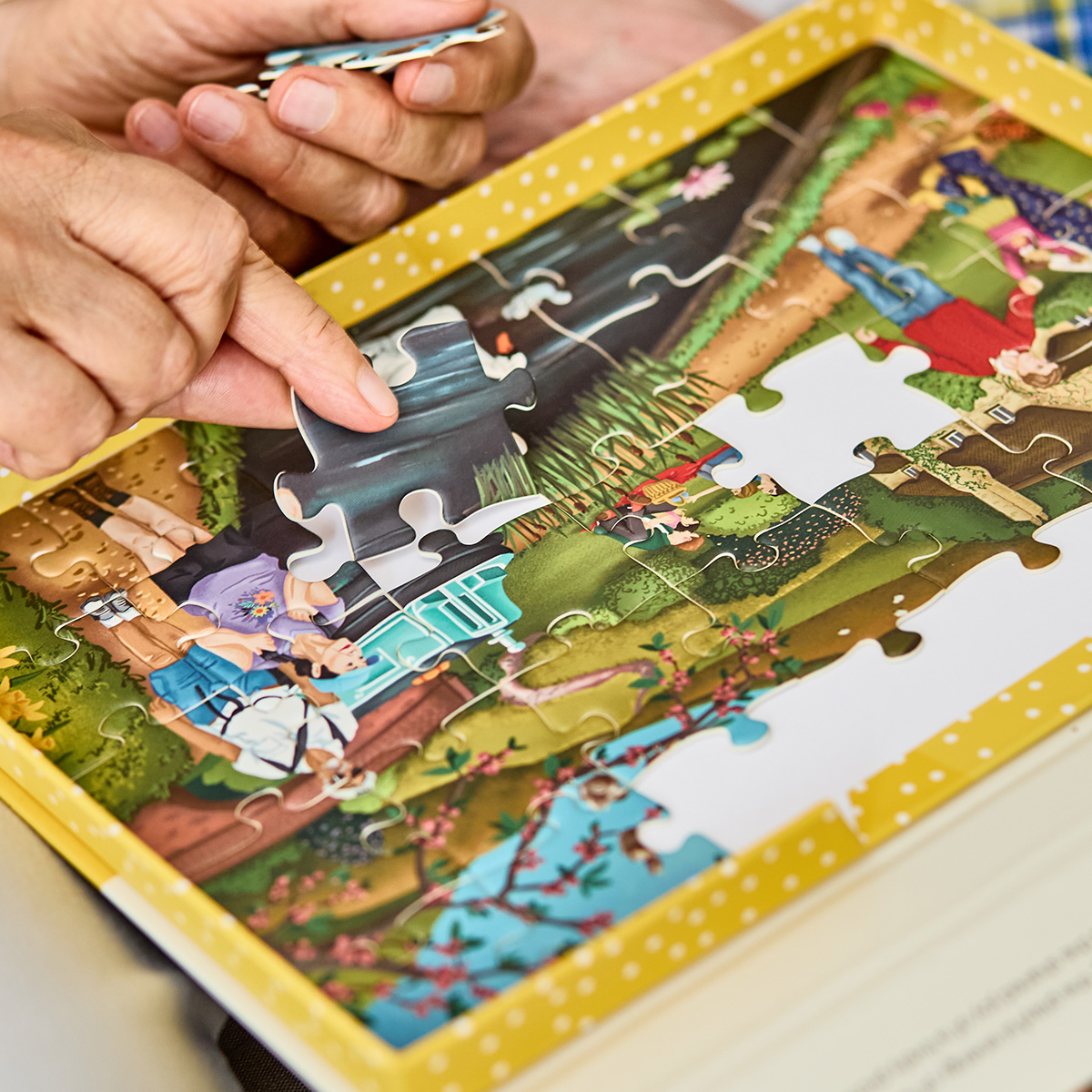 Close up for Spring dementia jigsaw showing puzzle piece