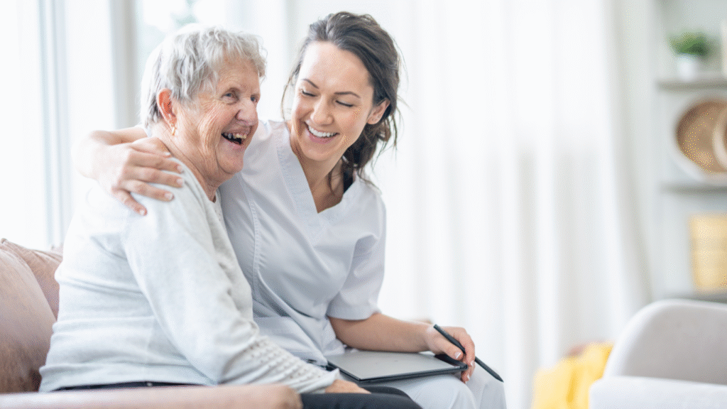 Woman in care home setting ideal for memory box for dementia